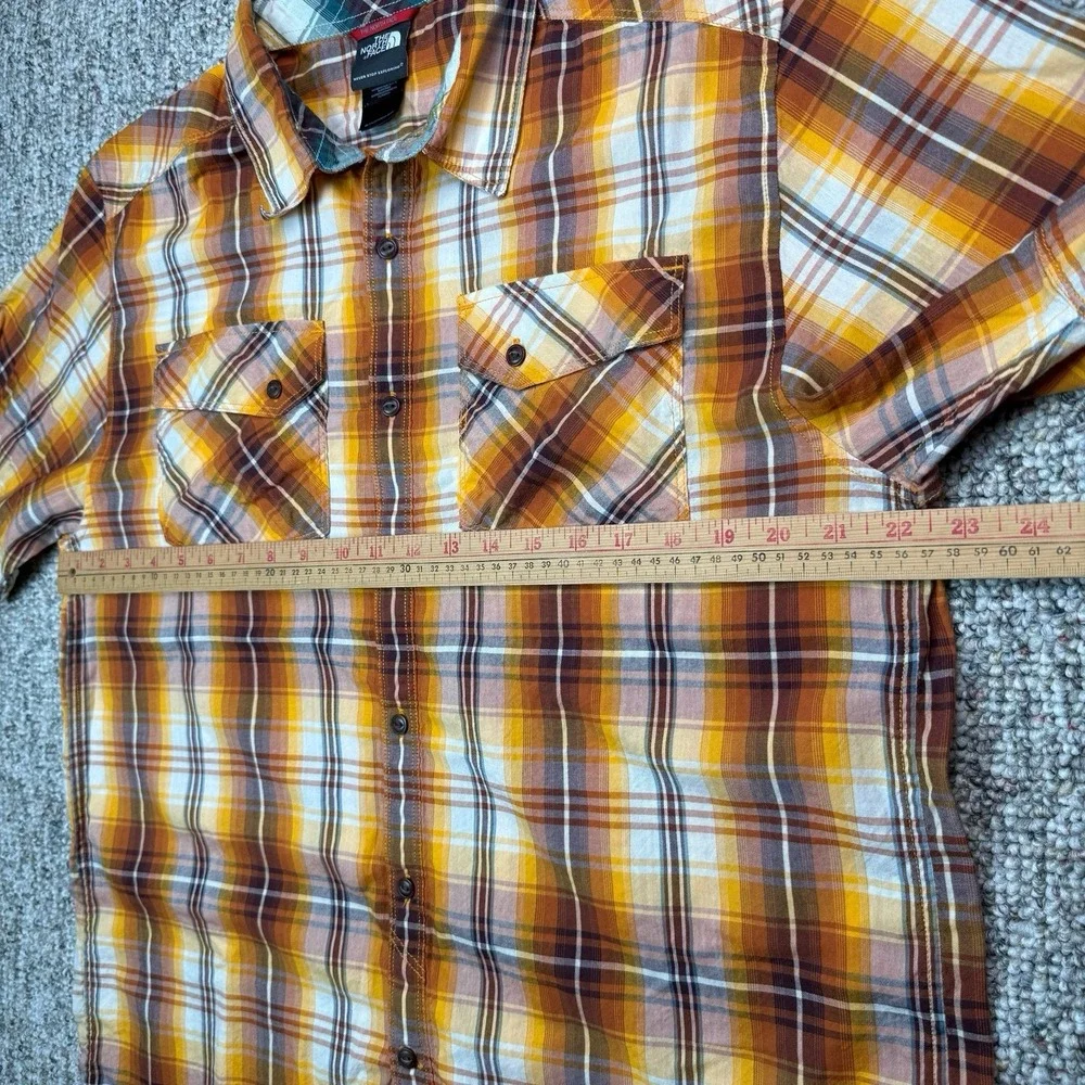 The North Face Shirt Mens Large Blue Plaid Button Up Short Sleeve Orange